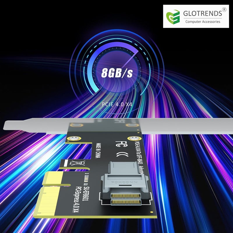 GLOTRENDS SF01 SFF-8643(Mini-SAS HD) to PCIE 4.0 X4 Adapter Card, Regular and Low-profible Bracket - Image 4
